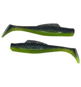 Marsh Magic Swimbait - Black/Glitter and Chartreuse - 3-1/4 Inch - 6pk