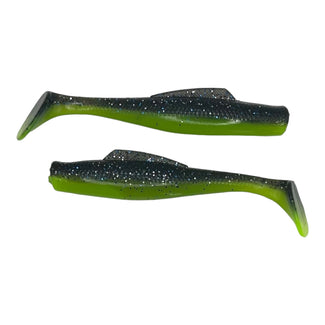Marsh Magic Swimbait - Black/Glitter and Chartreuse - 3-1/4 Inch - 6pk
